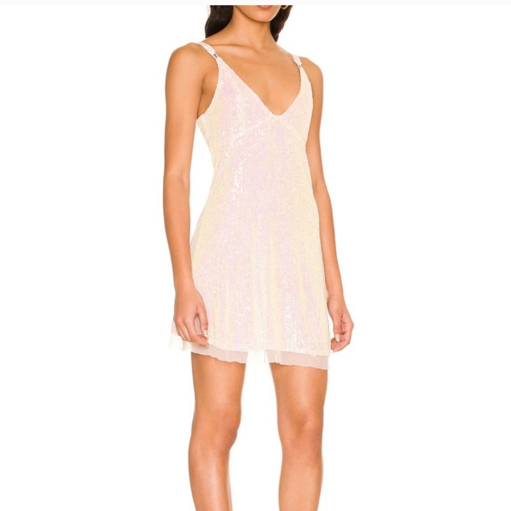 Free People Gold Rush Mini Dress in Icicle Pearl, size medium, intimately free